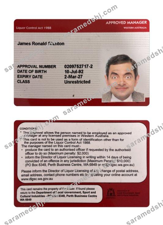 Western Australia approved manager license card